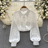 Zingj Socialite Style High-End Shirt Autumn And Winter Lantern Sleeve Diamond-Encrusted Loose Design Minority Light Extravagant