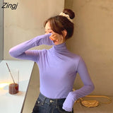 Sleeve T-shirts Women Solid Simple Basic All-match Korean Trendy Womens Tops Daily Soft Autumn Popular Ladies Clothing