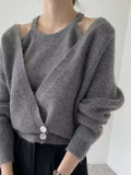 Zingj Retro Lazy Loose Knitted Cardigan Women's Autumn New Minority Foreign Style Sweater Harness Vest Two-Piece