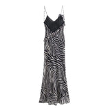 Spring Silk Satin Printed Flower Decorated Dress