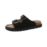 Zingj Shoes Casual One Word Slipper Women's Summer 2024 New Boken Wearing A Thick Belt Buckle Flat Half Slippers-Outfit