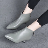 Zingj Women's Boots 2023 Autumn And Winter New Low-Heel Foreign Style Small Bare Boots Thin Heel Cowhide Rear Zipper With Short