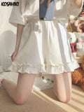 Women's Ruffled Wide Leg Pants Summer Sweet Y2k Aesthetic Shorts High Waist White Japanese Shorts Pantalones Cortos De