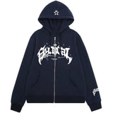 New Retro Zipper Sweater Gothic Letter Star Hoodie Trendy Men's Casual Outer