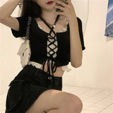 Sense Bandage Hanging Neck Short Sleeved T-shirt Women's Summer Hot Wind Short Girl One-Shoulder Chic Top Tshirt