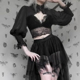 Temperament Lace Edge Design Dark Court Style Full-Color Women's High-Necked