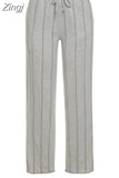 Women Early Autumn Casual Solid Bright Line Decoration Trousers Elastic Waist Shirring Simple Sporty Straight