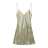 New Autumn Metal Foil Lace-Up Sexy Halter Dress