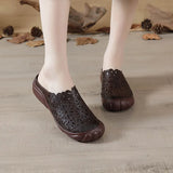 Zingj Summer New Cowhide Flat-Soled Women's Shoes Leisure Leather Hollowed-Out Breathable Slippers Hole