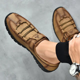 Zingj Handmade Shoes For Men's Outdoor Casual Shoes British Breathable Daddy Leather Shoes Big-Size Men's