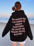 Cotton Hoodie He makes me lie down in green pastures, he leads me beside quiet waters Hoodie-Outfit