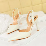 Zingj Simple Summer High Heels Shallow Pointed Hollow Back Empty Tripping Strip A Word Sandal High