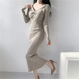 Zingj V-Collar Long-Sleeved Knitted Dress Skirt Autumn And Winter 2024 New Sweater