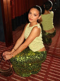 Green Sequin Straight Maxi Skirt- Outfit