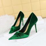 Zingj Fashion Banquet High Heels Slender High Heel Shallow Pointed Western Suede Bow Single