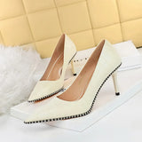 Zingj Retro Stone Grain High Heels Women's Shoes Heel High Heel Shallow Pointed Metal Beads Rivet Women's Singles