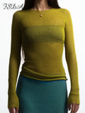 Zingj 2023 Summer Knitted Casual Women T Shirts Sexy Long Sleeve Hollow Out Y2K Top Beach Green Party Tee Outfits 211-1-Outfit