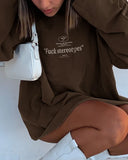 Letter Print Oversized Sweatshirts Women Brown Green Autumn Winter Y2K Long Sleeve Black Loose Pullover Brown