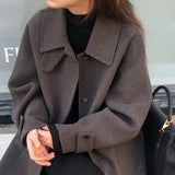 Zingj Chic Black Woolen Coat Advanced Sense Small Retro Lapel Single Breasted In The Long Woolen