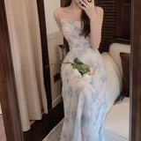 French Women Elegent Party Midi Strap Dress Female Sexy Backless Casual Beach Fashion Slim Clothes