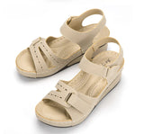 New Sandals Women's Slope Heel Magic Buckle Hollowed-Out Large Size Leisure Sandals