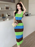 Zingj French Romantic First Love Hit Color Knitted Dress Female Xia Chun Desire Hot Girl Style Advanced Feeling Length