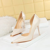 Zingj Fashion Simple Sexy Nightclub Show Thin Heel Ultra High Heel Side Hollow Shallow Metal Single