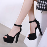 Zingj Summer New Super High-Heeled Shoes 14 Thick Heel Waterproof Platform A Word Buckle Hollow Suede Fish Mouth Female