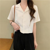 Women Summer Vintage Temperament Crop Tops New Arrival Stylish Simple Tender All-match Casual Notched Female Korean