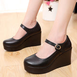 8CM High Heel Heel Leather Shoes 3CM Thick Waterproof Table Comfortable Loose Cake Shoes Round Head Light Magic Stick Single Shoes