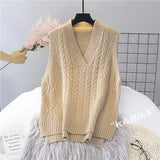 Autumn Women Sweater Vest Woman Short Loose Knitted Sweater Sleeveless Ladies V-Neck Pullover Tops Female