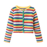 Rainbow Striped Round Neck Knitted Cardigan Short Sweater In