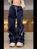 school baggy sweatpants with seams and logo