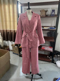 Fashion Casual Women's Commuting Fish Bone Sling Suit Jacket Trousers Three-Piece Set Of