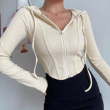 Basic Jackets Women Solid Skinny Hooded Sexy Outwear Spring Ins Streetwear Casual Fashion European Style Long Sleeve