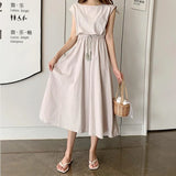 Literary Dress for Women Round Neck Mid-length A-line Cotton and Linen Large Size Dresses Party