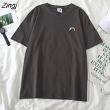 Women Short Sleeve T-shirts O-neck Embroidery Casual Simple Soft Korean Style Trendy Loose Tops Womens Sweet Girls Harajuku