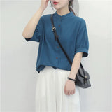 2023 Summer Cotton Shirt Women's Lantern Sleeve Retro White Shirt for Women Short Sleeve Fashion Women Blouses Casual