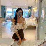 Off Shoulder Flounce One Piece Swimsuit Lady 2022 Monokini Half Sleeve Swimwear Women Swim Bath