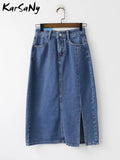 Slit Long Denim Skirts For Women Jeans White Summer 2022 Maxi Skirt Pencil Khaki Denim Skirt High Waist Office For