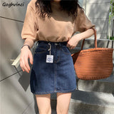 Women Solid Pockets Mini High Waist Denim All-match Korean Style College Daily Basic Design Popular Fashion Simple