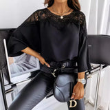 Zingj Spring And Autumn New Long Sleeve Lace Lace Shirt Solid Color Commuter Top Round