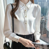 Women Solid White Blouse Tops Office Lady Work Chiffon Button Summer Short Sleeve Yellow Red Female Blouses Shirts