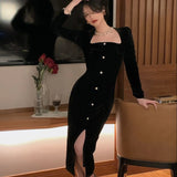 Spring Sexy Elegant Black Velvet Dress For Women Vintage Evening Party Midi Dresses Casual Female Fashion Clothing