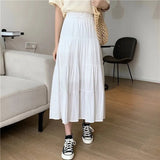 Summer Women Chiffon Skirts Vintage High Waist Elastic Patchwork White Black Chic Long Cake A-line Skirt for