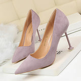 Zingj Korean Version Fashion Sexy Pedicure Show Thin High Heels Women's Shoes Thin Heel High Heel Suede Shallow Pointed Single