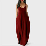 Fashion Solid Color Loose Casual Strap Long Dress Sexy Sleeveless Beach Holiday Bohemian Maxi Dresses Robe Femme