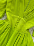 Women Pleated Long Dress Vintage V-Neck Short Sleeve High Waist A-Line Green/Blue/Brown Big Swing Maxi Vestidos
