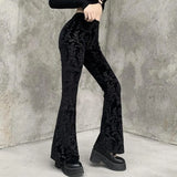 Dark Retro Spring Black Bell-Bottomed Women's Wear Spring Suede Embossed Leisure