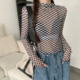 Sheer Mesh Top T-shirt Women Clothes Long Sleeve 2022 New Spring Summer Korean See Through Crop Top Tshirts Y2k